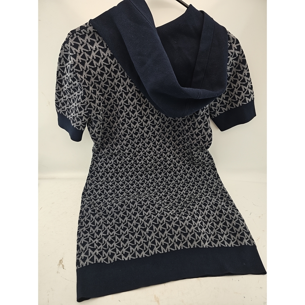 Michael Kors Navy Monogram Knit Hooded Mini Dress - Picture 4 of 5